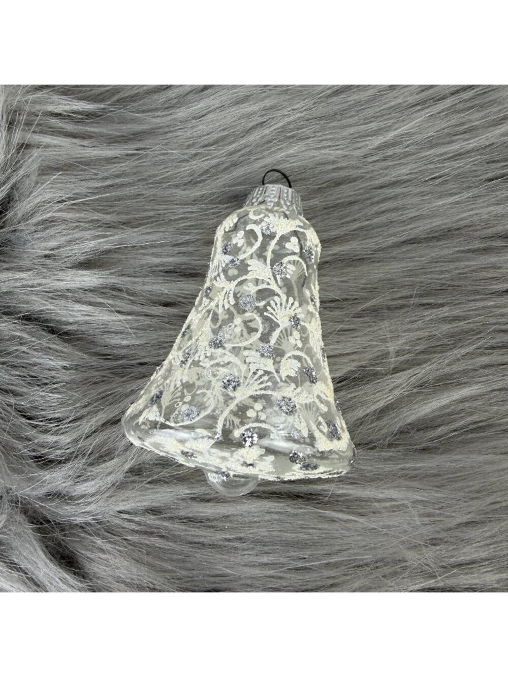 Krebs Glass Bell Christmas Ornaments Glitter Floral Lace Ivory West Germany (4)